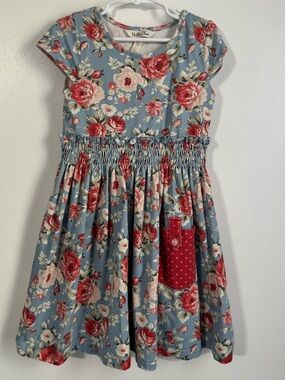 Matilda Jane Blue Floral Dress with Red Accent Pocket